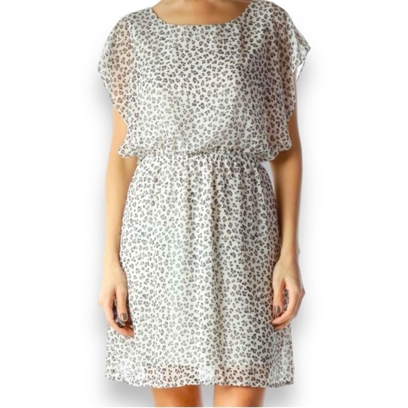 Needle & Thread Women’s White Cheetah Flutter Sleeve Mini Dress, Size Small - Picture 2 of 10